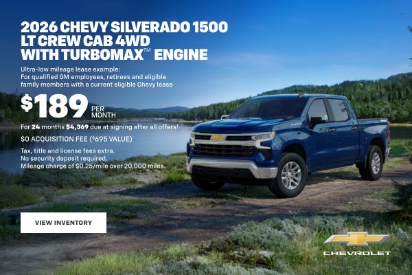 2026 Chevy Silverado 1500 Crew Cab LT 4WD with TurboMax Engine. Ultra-low mileage lease example f...